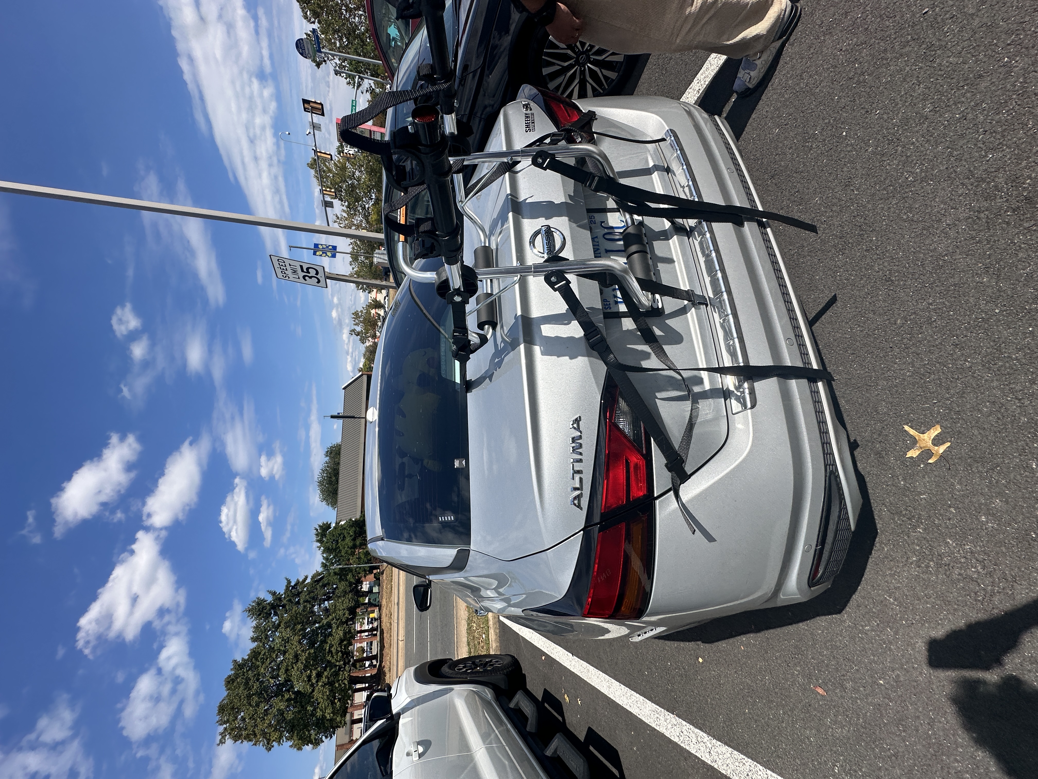 A bike rack mounted on the car