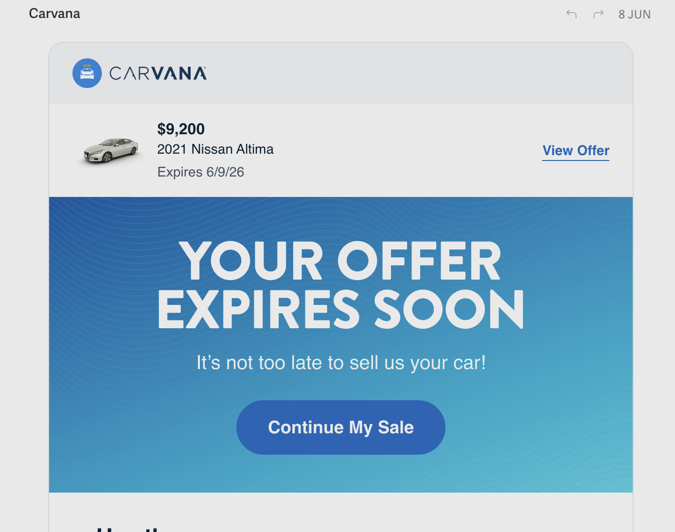 Carvana's instant offer for the Altima