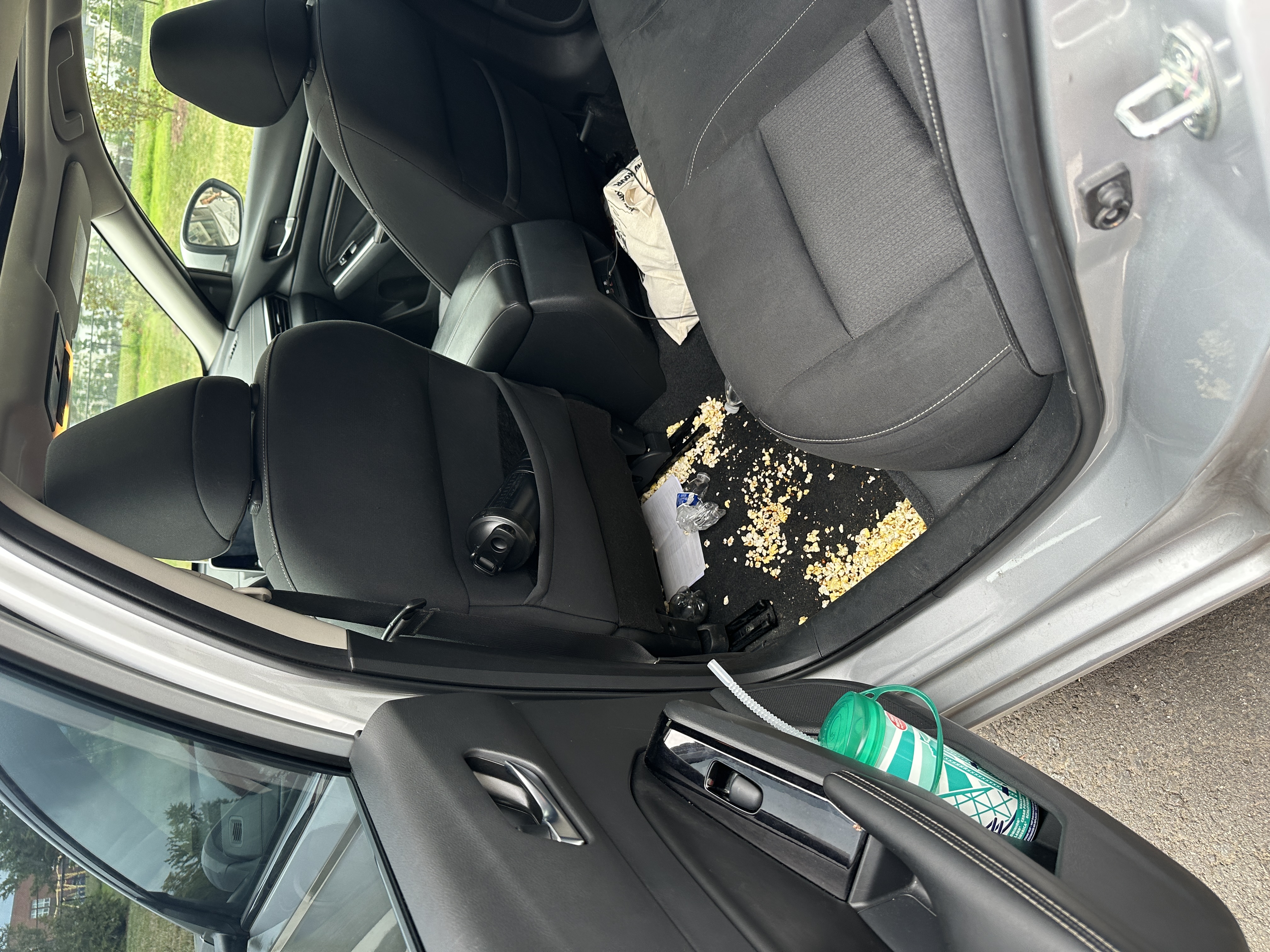 Popcorn spilled inside the car